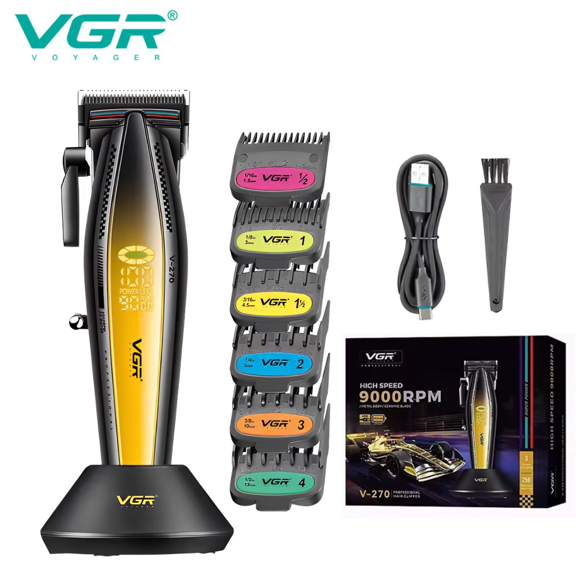 

VGR 270 Professional Hair Clipper Set Hair Salon Household Electric Hair Clipper Metal Mech Wind Alloy Blade 9000 RPM Smart Digital Display LED Shaver жовтий