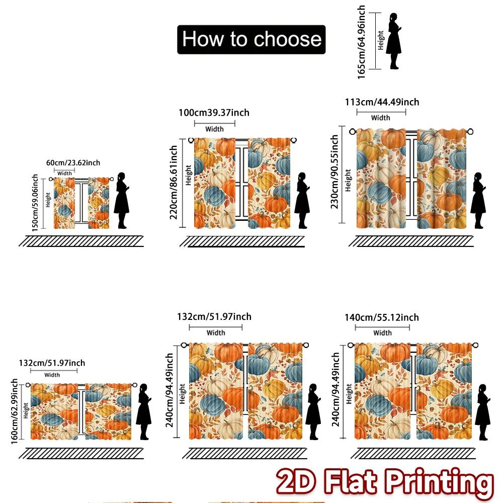 2pcs, 2D FLAT PRINTING Curtains (Without Rod) Colorful Gourds Christmas Festival Chic Print Curtains Prints Light Filtering