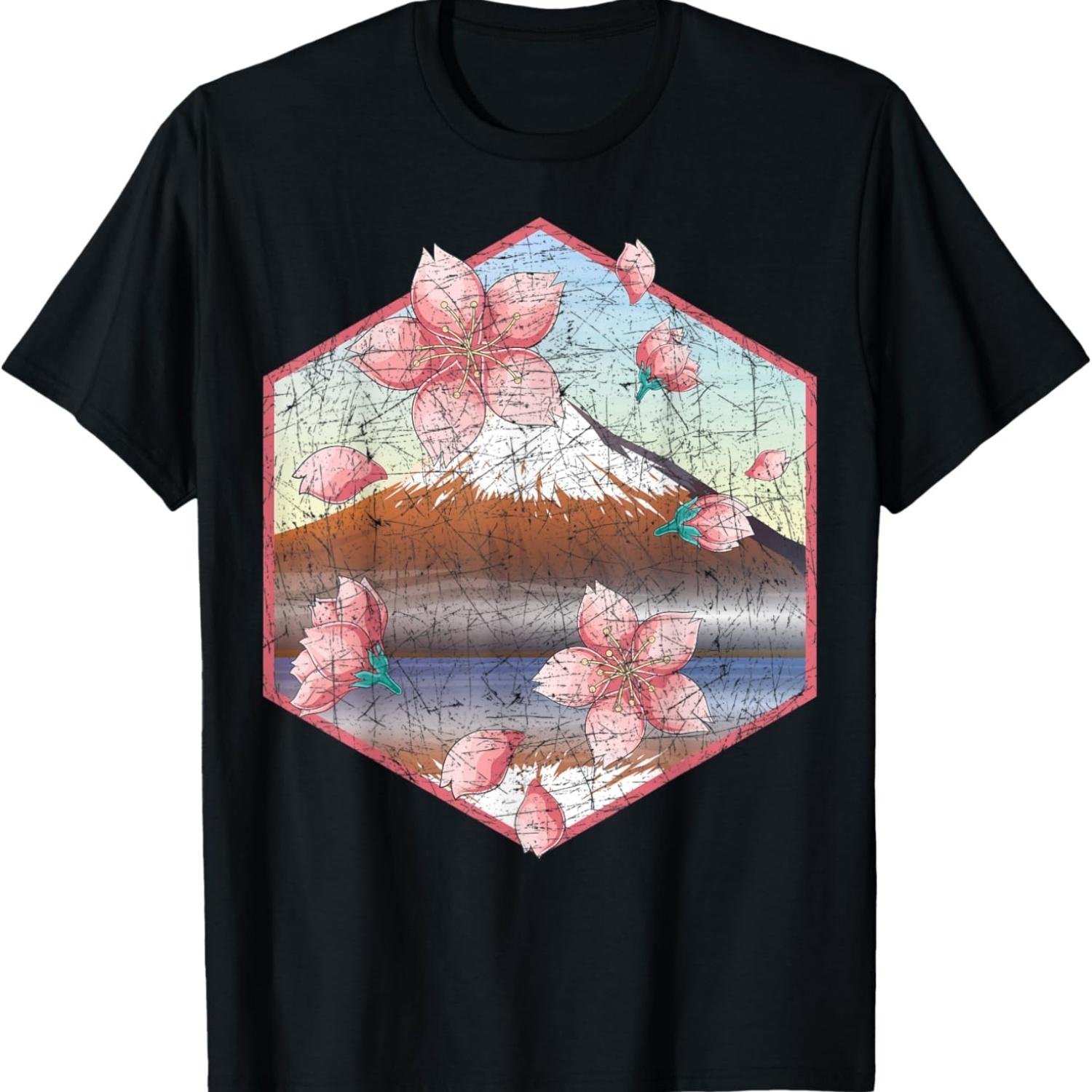 Pink Flower Japan Flowers Sakura Mountain Cherry Blossom T-Shirt(1) S чёрный