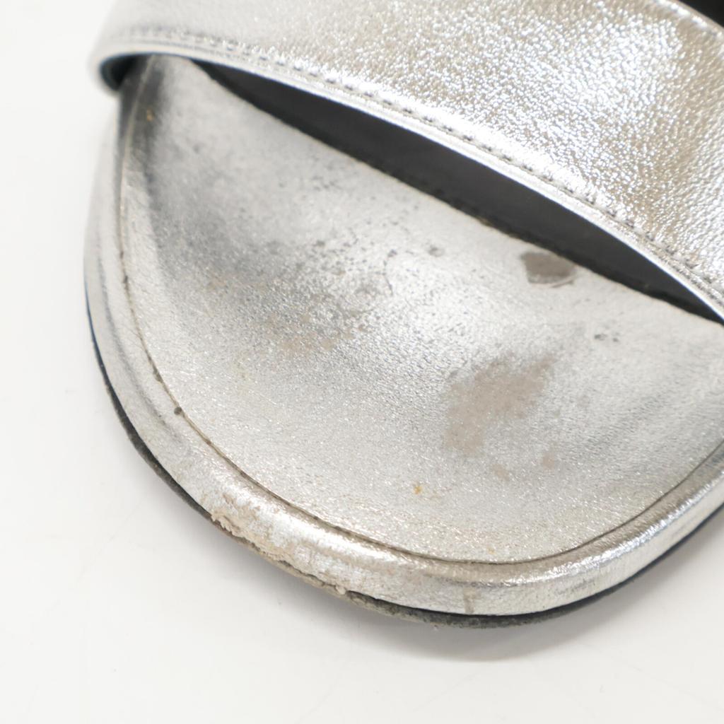 HERMES H202180Z Bikini Sandal with Chaine d'Ancre Motif in Metallic Nappa with Chunky Heel shoes 38 1/2 SilverUsed