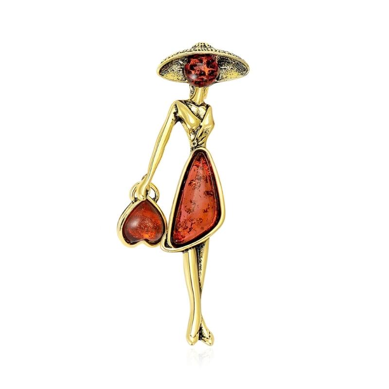 

Colorful Sophisticated Walking Girl Brooch Elegant Vibranting Color Drip Oil Designs Accessory for Costumes Enhancements золотой