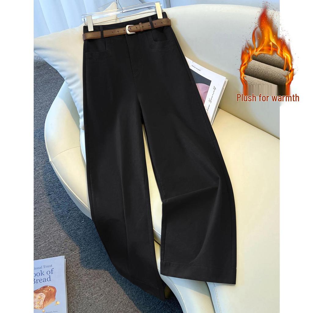 Women's Khaki High-Waisted Wide-Leg Pants - 2025 Autumn/Winter Slimming Versatile Casual Suit