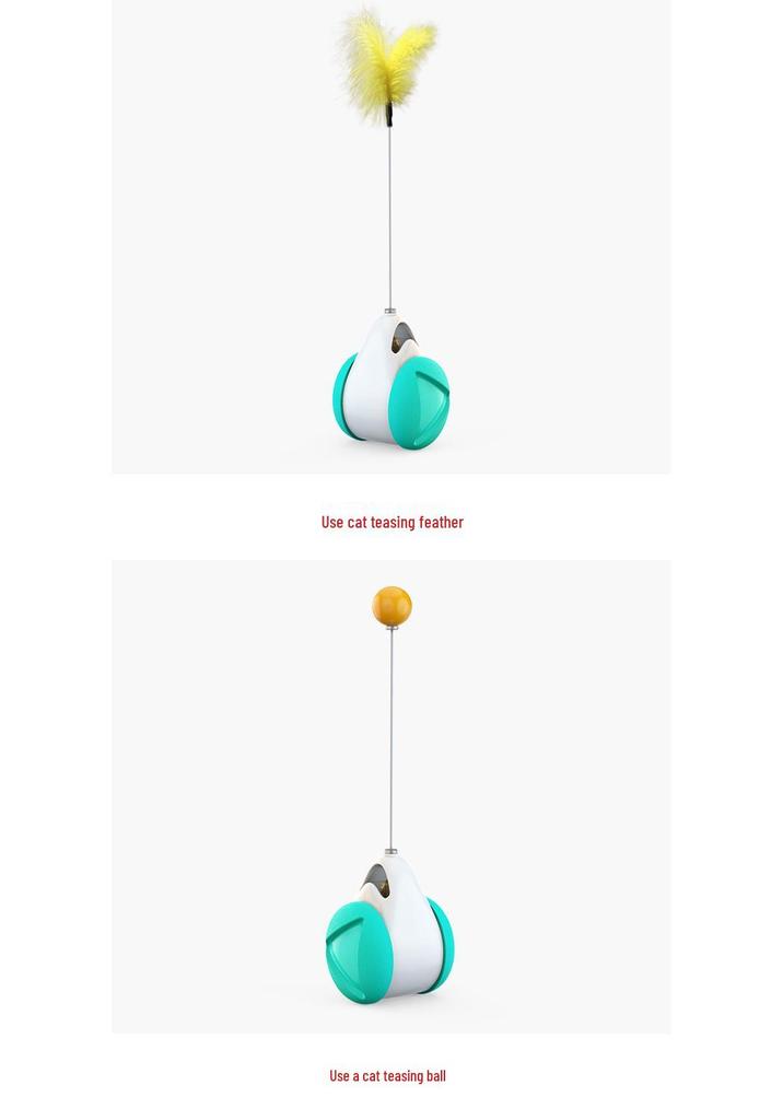 Interactive No-Electric Tumbler Cat Toy with Feather Teaser Stick