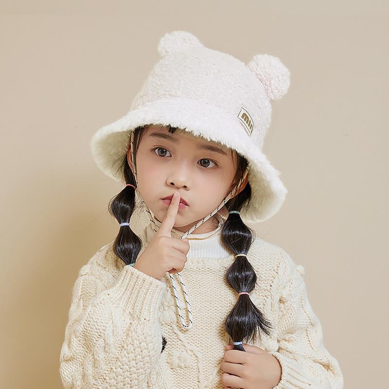 Childrens Cartoon Plush Water Bucket Hat With Wind Resistance And Cozy Padding белый