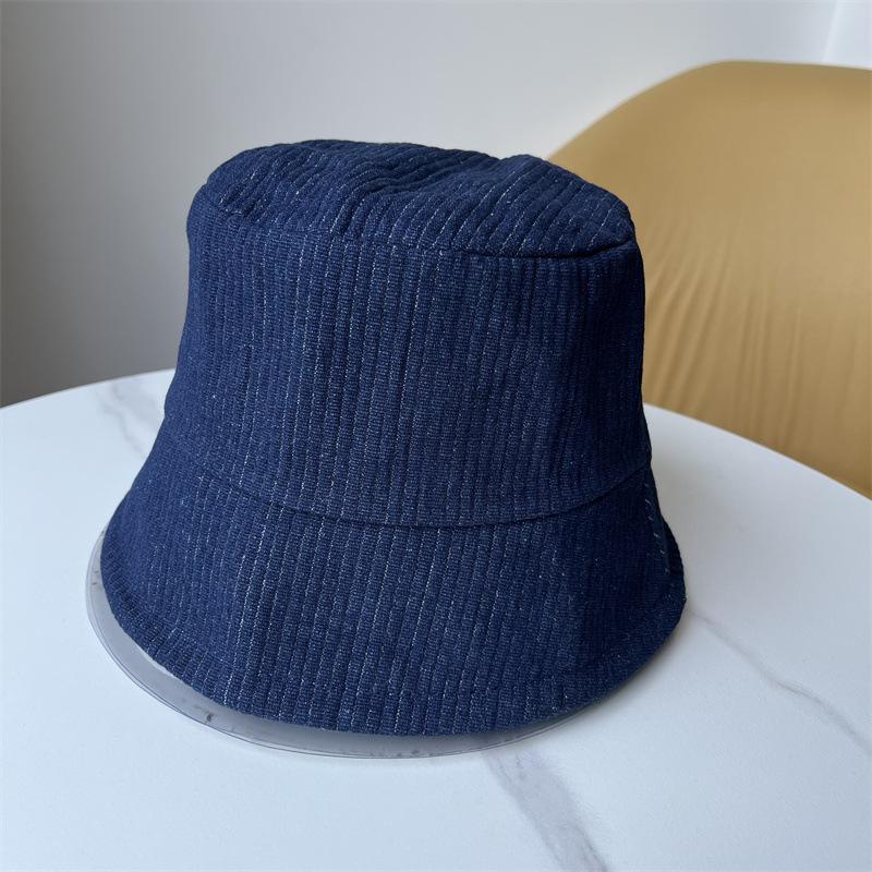 Four seasons denim bucket hat female face small plain face cover basin hat micro horn bucket hat outdoor sun hat