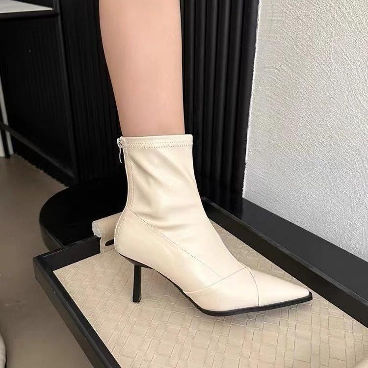 

Короткие заостренные сапоги женские 2024 новые короткие сапоги европейские и американские сапоги на тонком каблуке высокие каблуки осенне-зимние женские сапоги нишевый дизайн тонкие бо 35