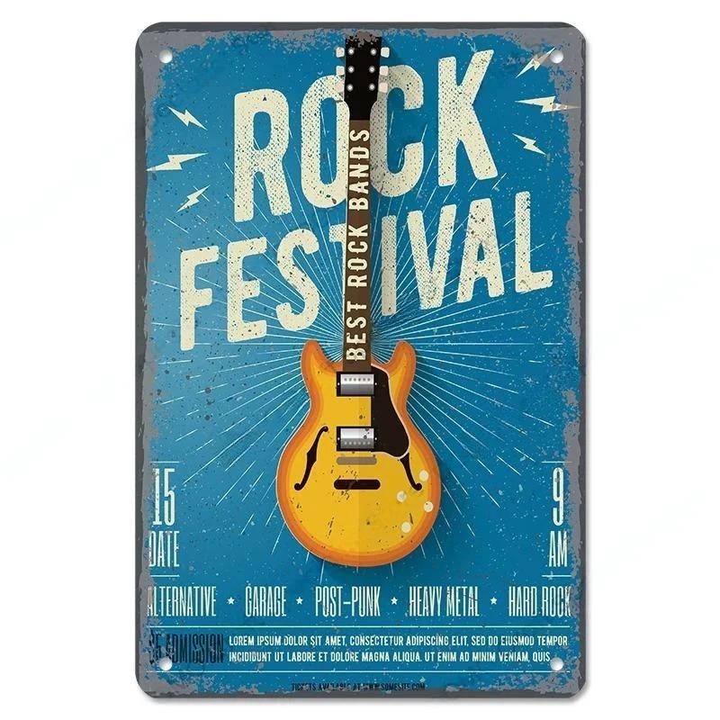Rock Guitar Vintage Tin Sign Music Poster Wall Plaque Retro Tinplate Crafts Decor for Bar Garage Club Night Rock Party