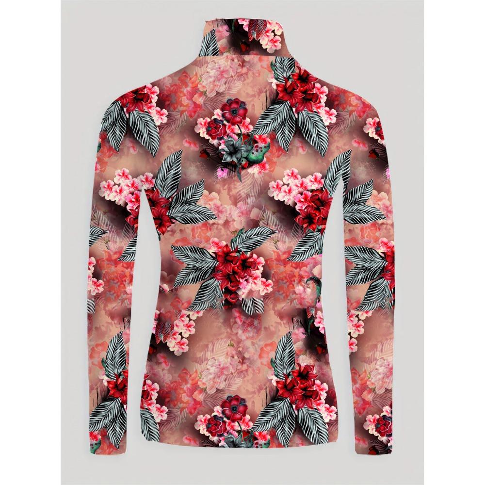 Women's cheongsam collar long-sleeved T-shirt, regular version, three-dimensional red flower design, spring and autumn collection