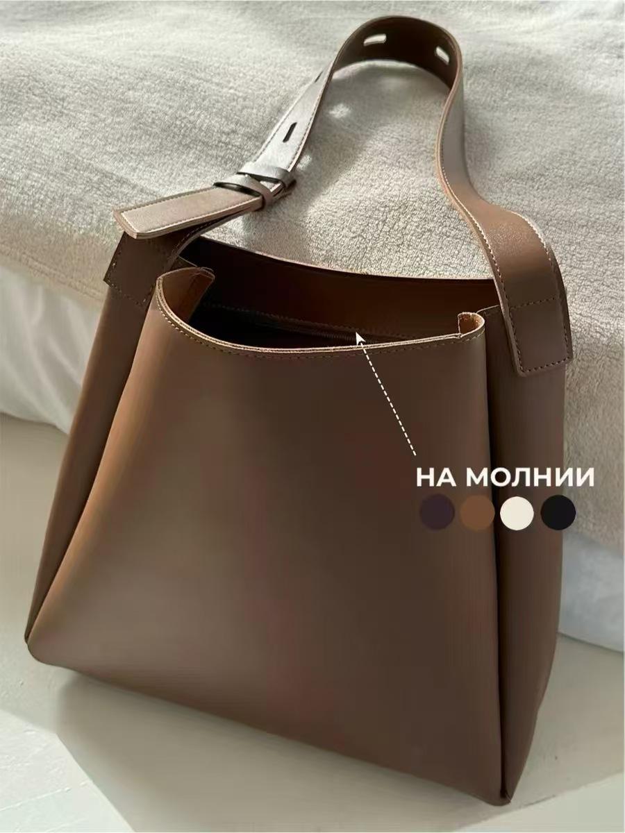 2026 Retro Large-Capacity Women s Tote: Fashionable Commuter Bucket Handbag коричневый