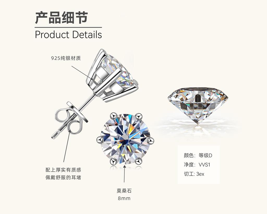 Silvere Glam A Classic Six-prong Moissanite Stud Earrings With A High-end Feel Give A Gift To Her Best Friend