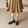 Women's 2025 Vintage Brown Preppy Loafers - Slip-On Coin Round Toe Leather Shoes with Kitten Heel