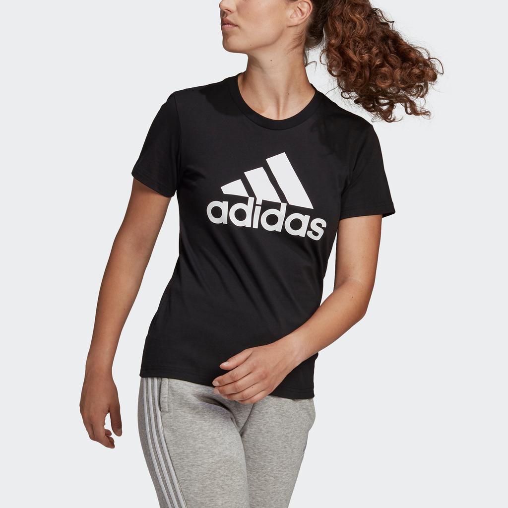 Adidas Sporty Grid Logo Print Short Sleeve T-Shirt Women Tops Black GL0722
