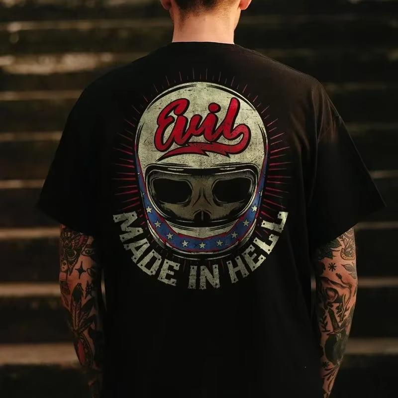 2025 Summer New trendy dark punk skull print Tshirt loose and fashionable cotton shortsleeved streetwear for men and women