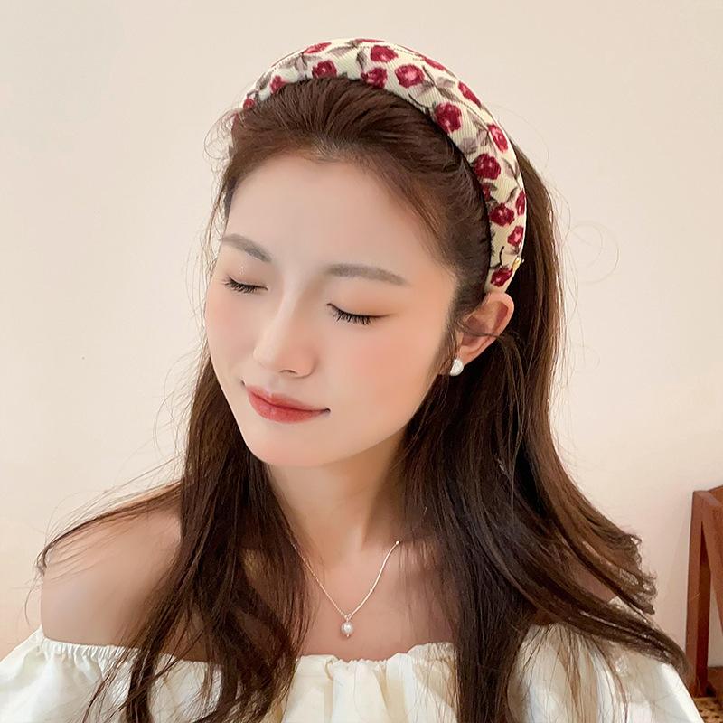 New Vintage Flower Headband for Women Girls Elegant Thicken Sponge Headdress Non-Slip Wide Floral Hairband Hair Accessories