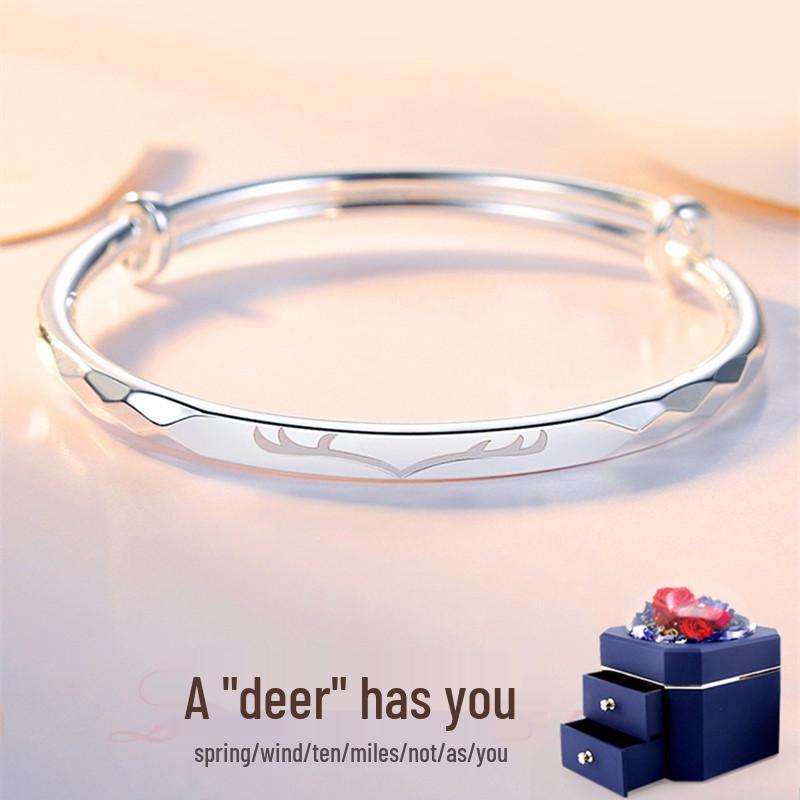 Douyin Silver-Plated Water Cube Eternal Love Bangle - Women's Simple Push-Pull Bracelet