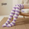 Warm Winter Sleep Socks Striped Plush for Women, Coral Fleece Thermal Socks, Soft Thickened Velvet Knee High Stockings, Sleeping Home And Casual Wear