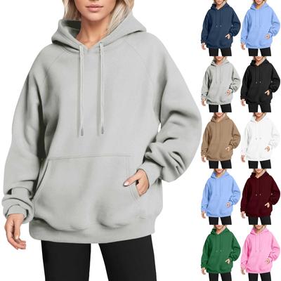 Women's Fashion Solid Color Hooded Loose Plug Sleeve Drawstring Loose Sweatshirt