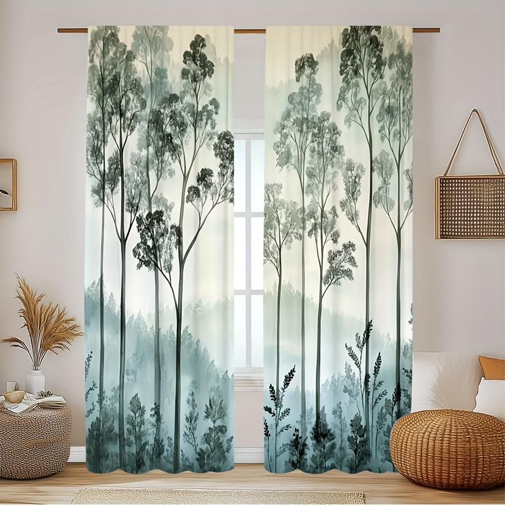 2 Pieces Fantasy Forest Scenery Print Curtains - Polyester Fabric   Machine Washable   Suitable for Bedroom   Kitchen   Living Room