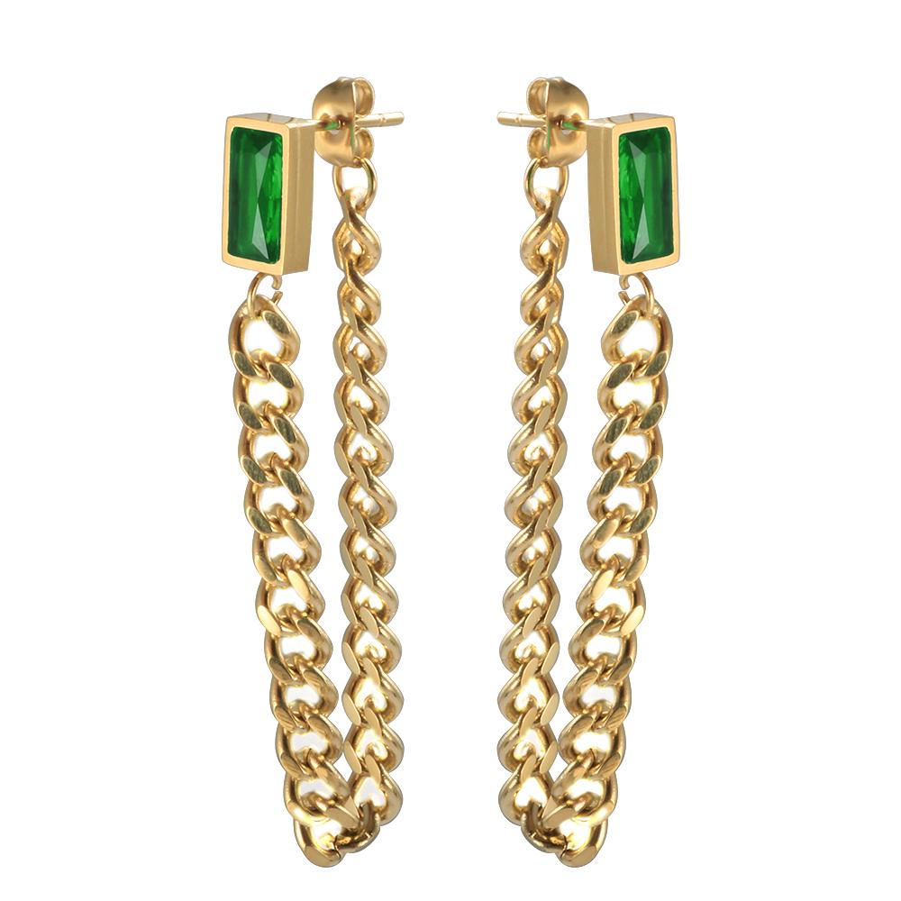 JINHUI Stainless Steel Ear Needle Crystal Long Chain Tassel Stud Earrings For Women Round Cubic Zirconia Drop Earrings Jewelry