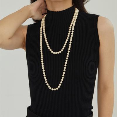 Elegante collana lunga con catena a clavicola da donna, stile coreano, con perle finte