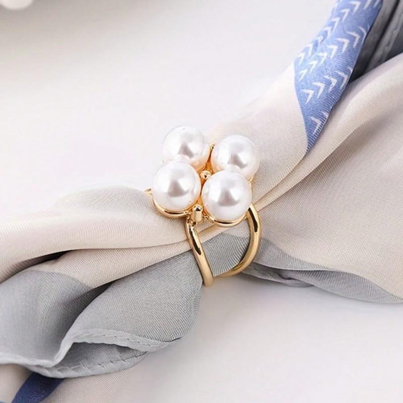 1PCS Ladies Fashion Gold Faux Pearl Silk Scarf Combination Buckle Corner Knot Ring Multi-Functional Scarf Fixed Buckle Women Brooch