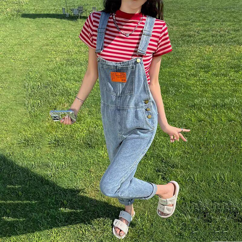 Retro Korean Style Women's Denim Overalls: Autumn Loose Straight Leg Slimming Jumpsuit