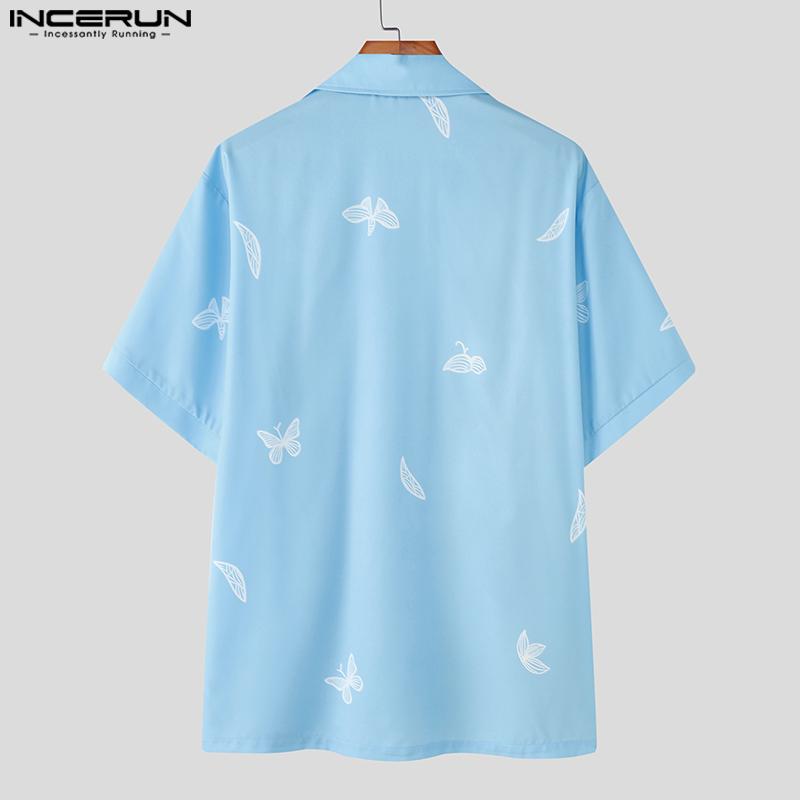 INCERUN Oversized Men Lapel Neck Short Sleeve Polka Dots Print Buttons Casual Loose Shirts Tops