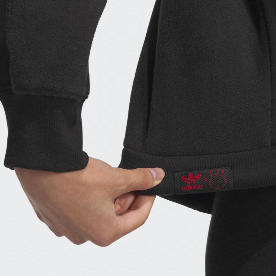 Adidas Originals Miffy Collaboration Series Logo Print Long Sleeve Round Neck Pullover Sweatshirt New Year Recommendation Women Tops Black HY7263