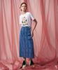 Pelimela Denim Jacquard H-Line Midi Skirt (Blue)