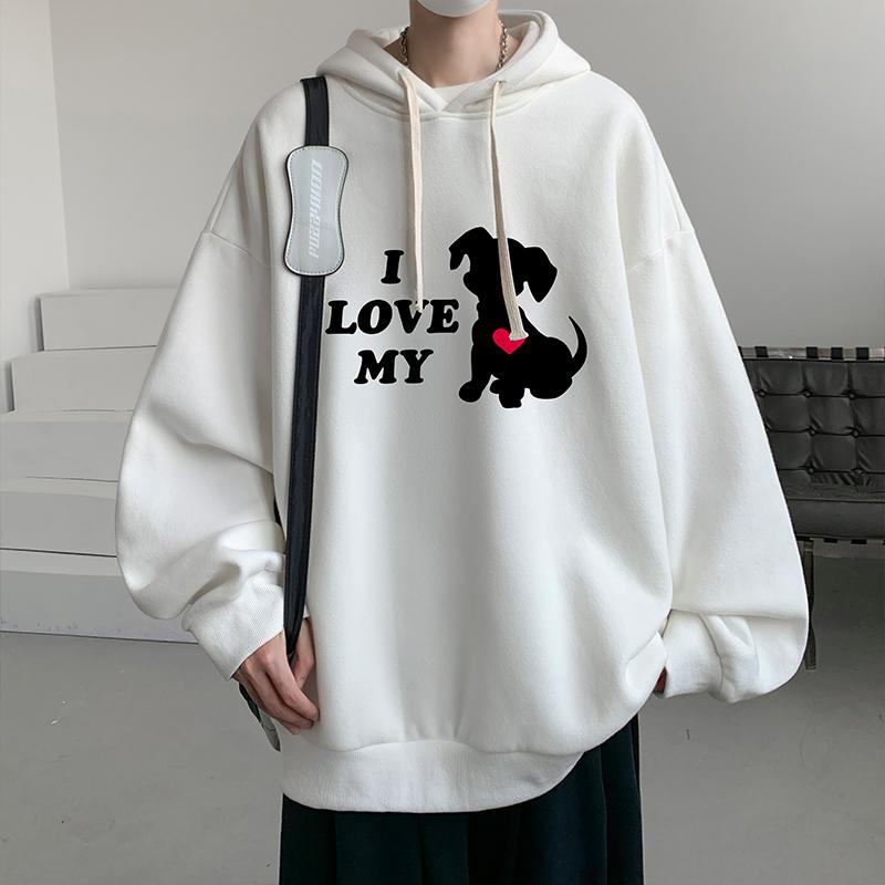 Men's Oversized Hoodie 6XL Black Hoodies Oversize for Men with Hat Anime Dog Print Man Casual Wear Hoody Male Sweatshirt
