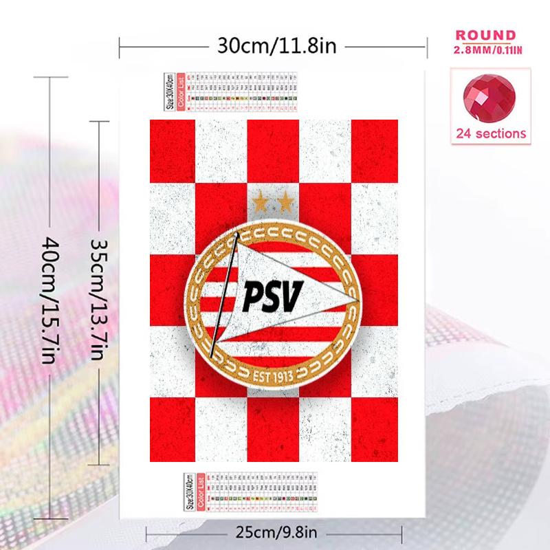 PSV Eindhoven Pattern 3pcs 100% Round Full Drill 5D DIY Diamond Painting Embroidery Cross Stitch Rhinestone Décor