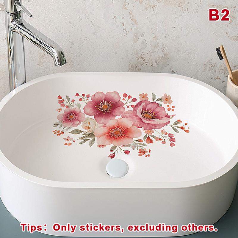 Lucky Koi And Floral Washbasin Sticker Self-Adhesive Waterproof Removable Bathroom Sticker, Wall Bathroom Sink Decal Home Decor