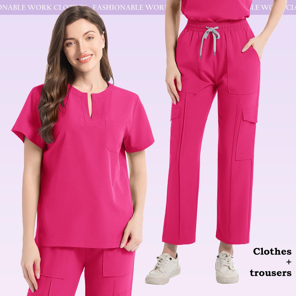 Uniforme Camice Medico Donna Set Camice da Infermiera Tasca Top+Pantaloni Tuta 2 Pezzi Abbigliamento da Infermiera Sala Operatoria Abbigliamento da Lavoro Salone di Bellezza