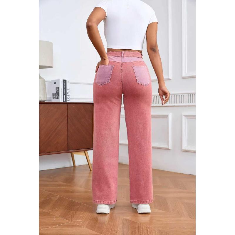Patchwork Design Wide-Leg Jeans for Women 2026 New Slim-Fit Slimming Color-Block Long Pants