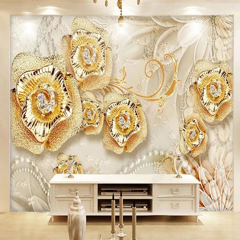 Luxury Photo Wallpaper European Jewelry Diamond Pearl Gold Mural Living Room Bedroom Sofa Wall Paper Home Decor