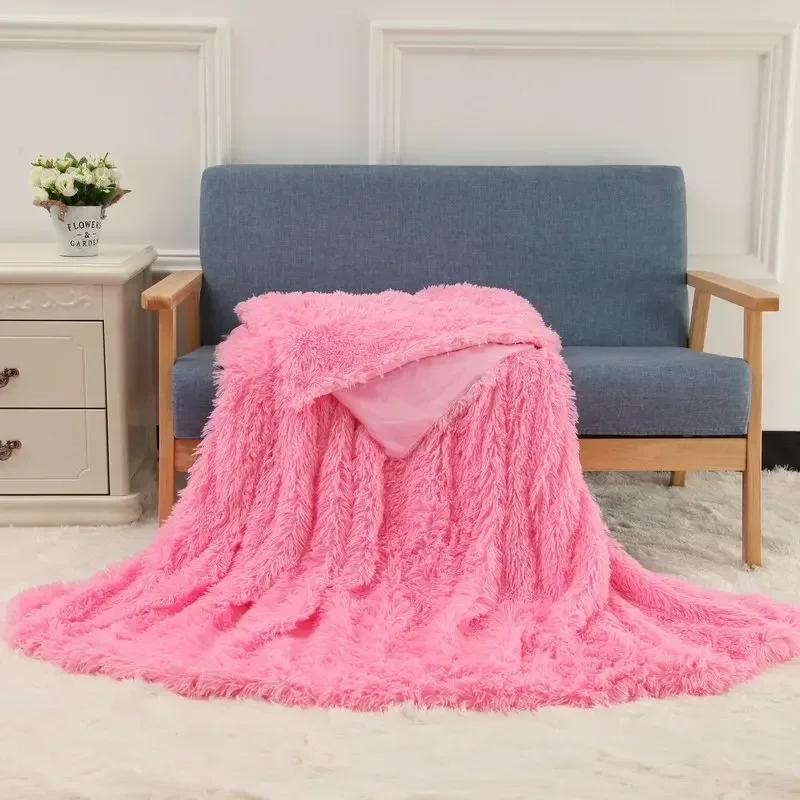 Double Layer Plush Warm Winter Throw Blanket Home Bedspread on The Bed Plaid Chair Towel Sofa Cover Lamb Bed Blankets and Throws