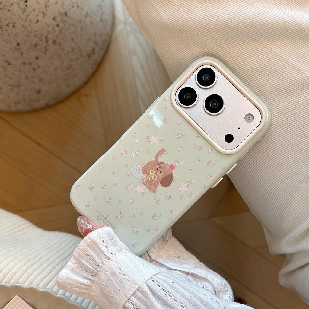 Floral puppy phone case suitable for Apple 17 Pro Max, iPhone 16, summer fresh, 15 shockproof, 14 soft, 13 Korean style