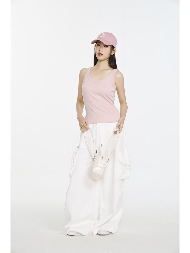 Spring 2026 Women's Tencel Lyocell Ribbed Spaghetti Strap U-Neck Vest Top