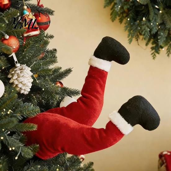 Decorative Santa Boots for Mantels Christmas Swinging Leg Ornament, Electric Hanging Legs Tree, Tree Fluffy Funny Topper with Clip, Holiday
