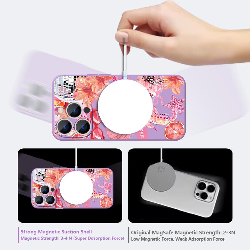Pink Cartoon Floral Pattern Case For iPhone 17 Pro Max Magnetic For Magsafe Silicone Cover For iPhone 16 Pro Max Funda iPhone 15 14 13 12 11 16E Air
