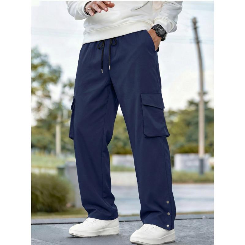 Mens Casual Loose Straight Leg Multi Pocket Cargo Trousers
