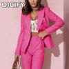 DICFY Women's Vintage Casual Solid Color Print Autumn Winter Long Sleeve POLO Neck Jackets & Coats