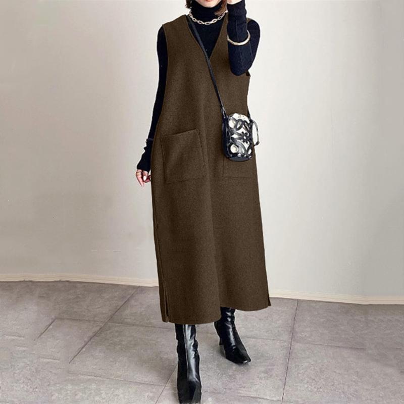 

ZANZEA Женское повседневное платье-жилет без рукавов с V-образным вырезом свободного кроя 5XL коричневый