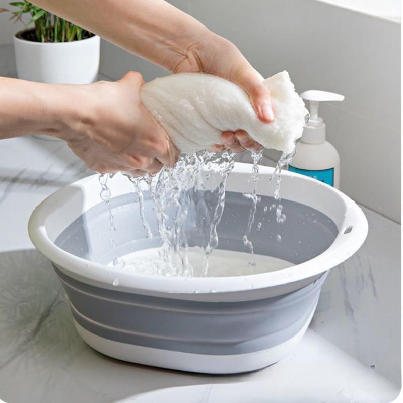 Silicone Foldable Wash Basin with Hook Travel Portable Basin Collapsible Bucket for Home Bathroom Washbowl Hanging Bath Basins