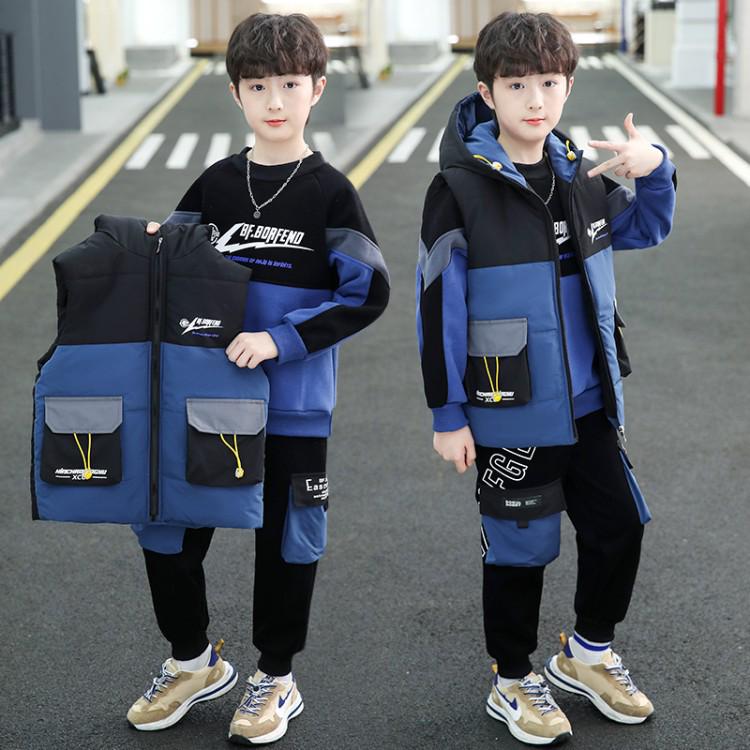 

Стильный осенне-зимний флисовый костюм-тройка для мальчиков (толстовка и жилет) 130 for 120cm height