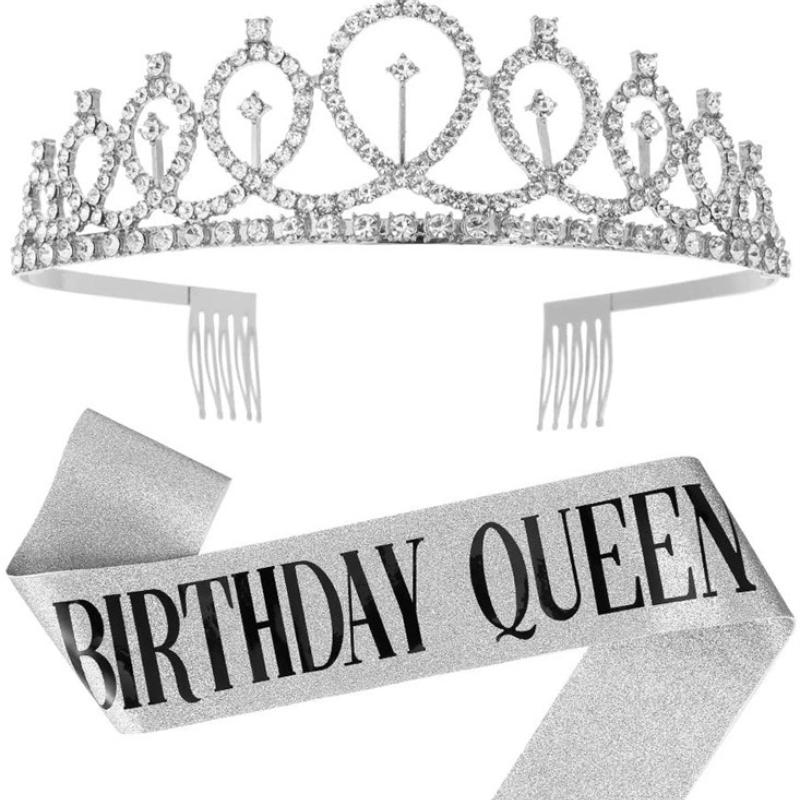 

День рождения лента тиара корона набор для женщин девочек сладкий день рождения украшение подарок Birthday Queen серебряный
