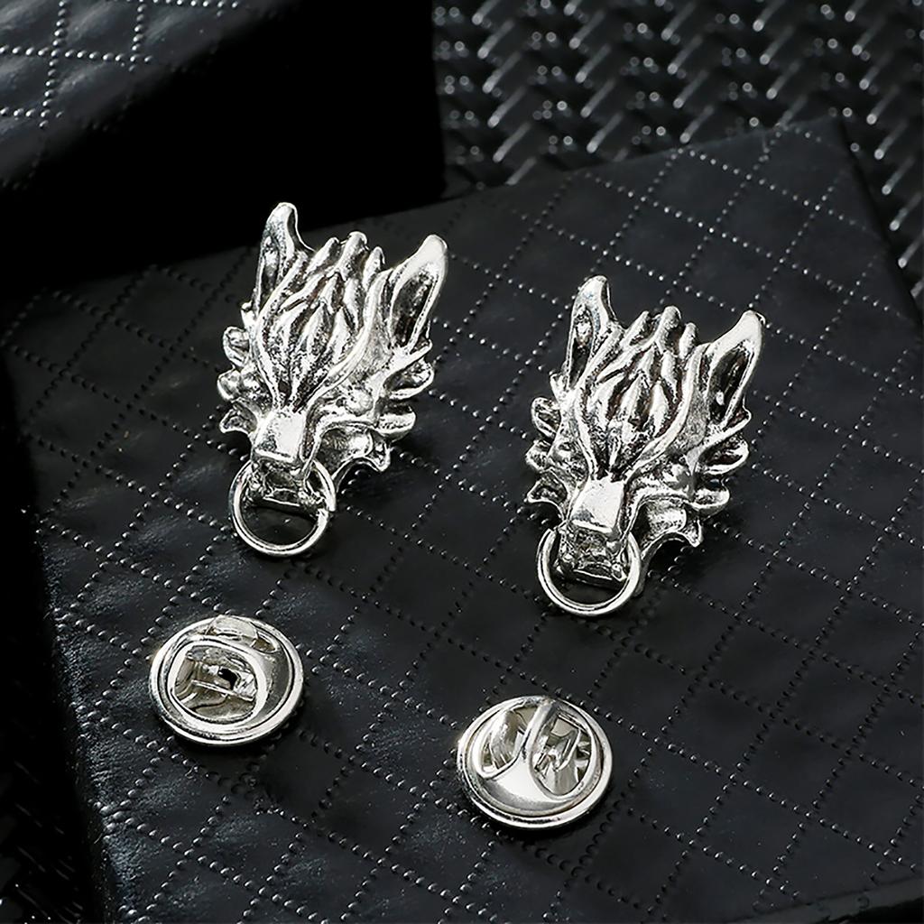 1 Pair Retro Collar Brooches Tree Leaf Wolf Rhinestone Fashion Lapel Pin For Men Women Shirts Suits Clothes Decor Jewelry Gift