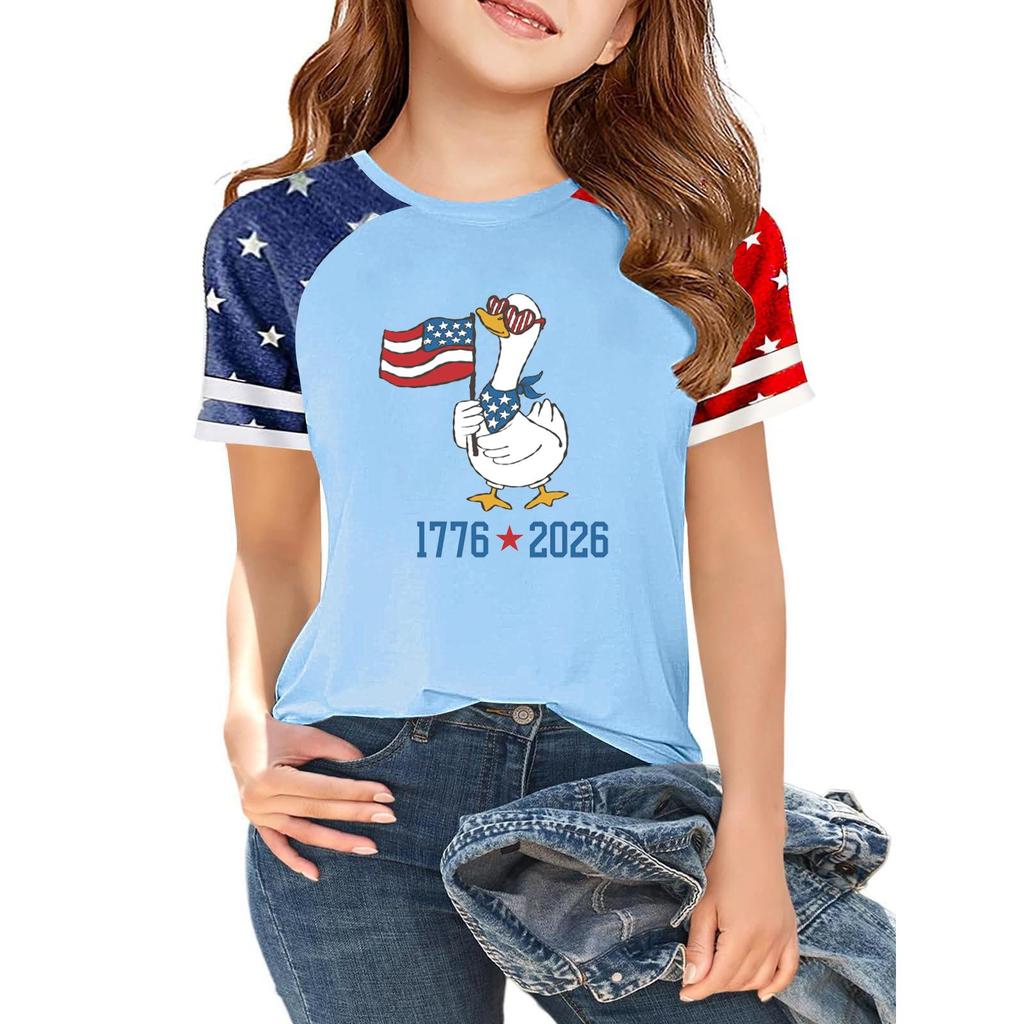 Kids Independence Day Printed Crew Neck Short Sleeve Casual T Shirt USA Map Graphic Raglan Sleeves Tee for Boys Girls Summer Wear