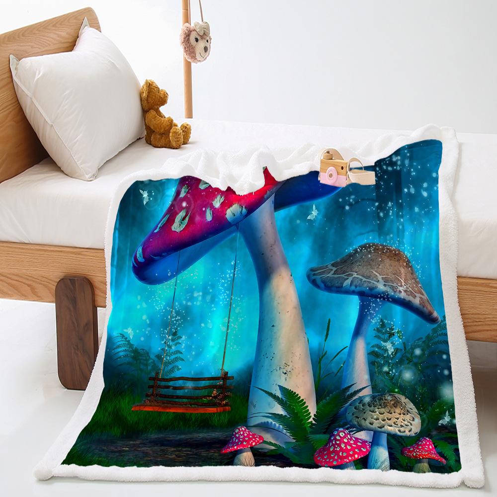 Funny Cartoon Mushroom Print Thickened Lamb Wool Crystal Fleece Retro Blanket Blanket Minimum Order One Piece