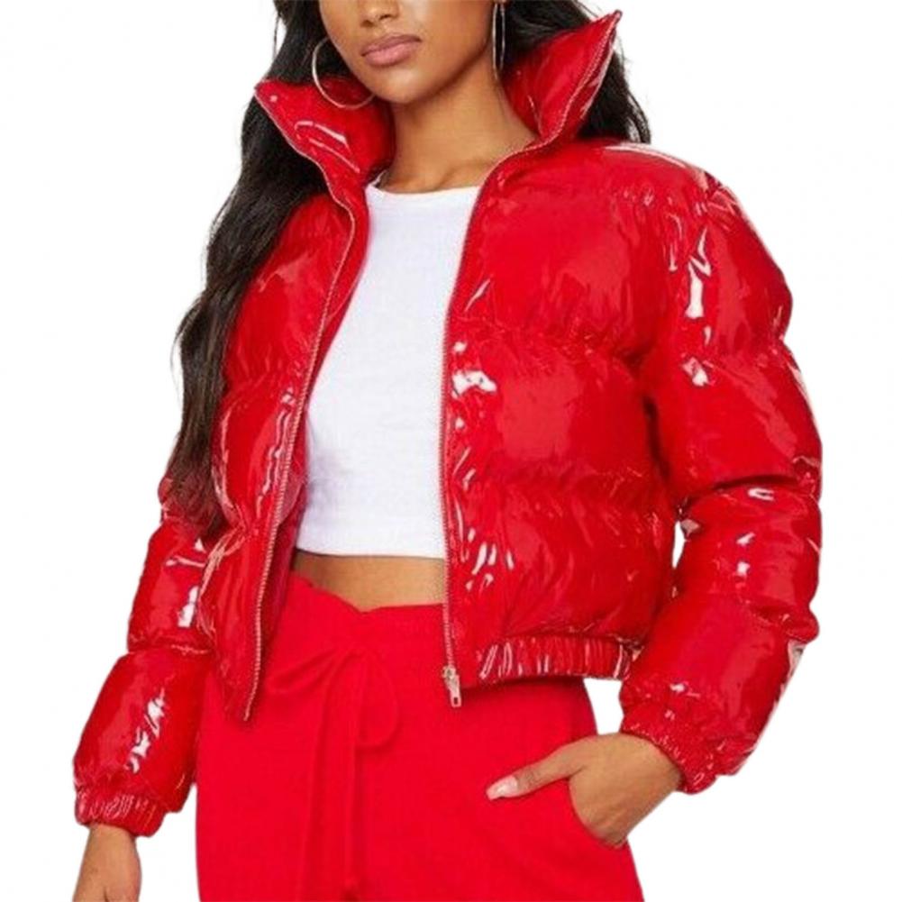 Damenmantel Helle Oberfläche Glatte Reißverschlussjacke Herbst Winter Einfarbiger Stehkragen Steppmantel Für Den Täglichen Gebrauch M rot